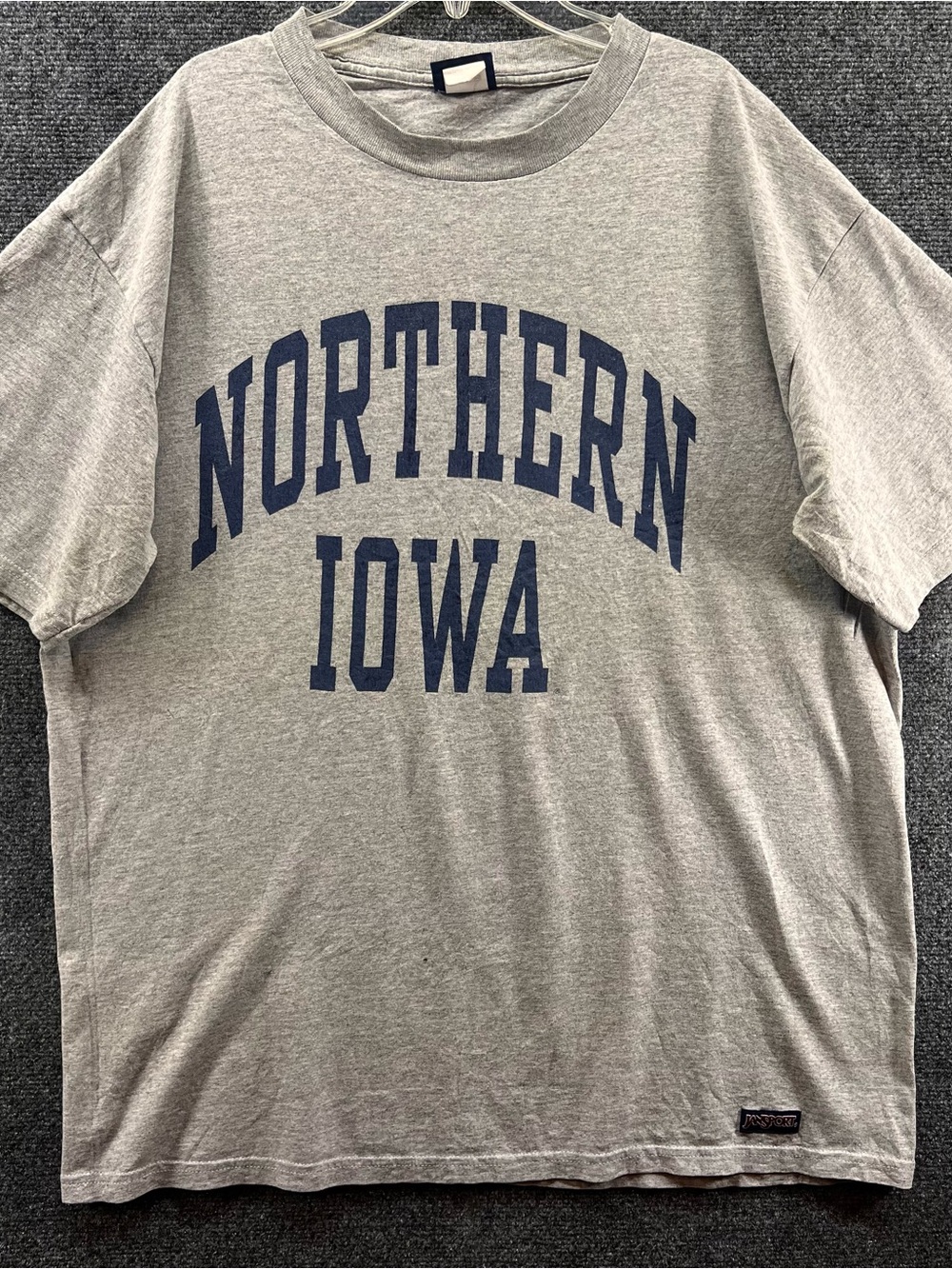VTG 90s University of Northern Iowa Panthers UNI TShirt Large Gray/Blue Jansport